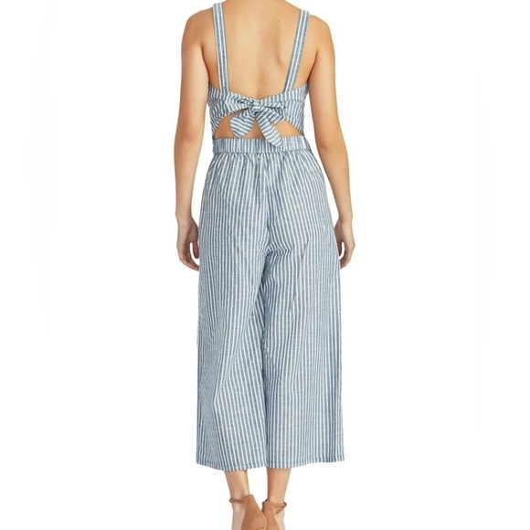 Rachel Rachel Roy Womens Wide-Leg Striped Jumpsuit Navy Linen Blend 0 - Picture 2 of 9